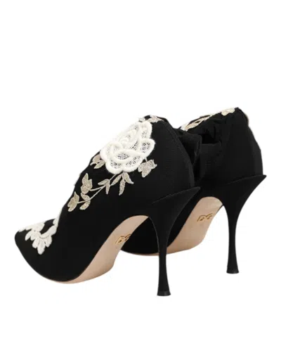 Dolce & Gabbana Floral-embroidered Jersey Stiletto Boot In Black