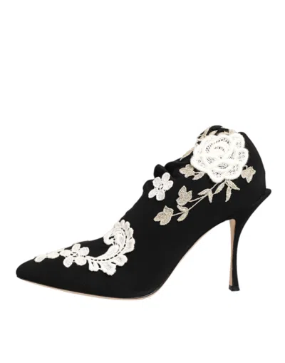Dolce & Gabbana Floral-embroidered Jersey Stiletto Boot In Black