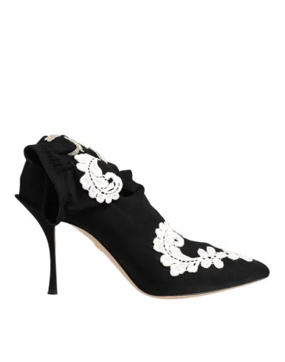 Dolce & Gabbana Floral-embroidered Jersey Stiletto Boot In Black