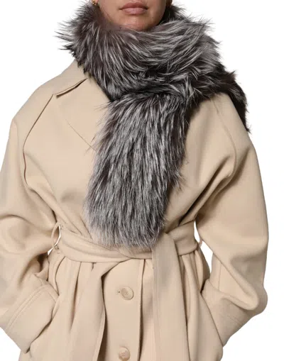 Dolce & Gabbana Silver Fox Fur Shawl In White