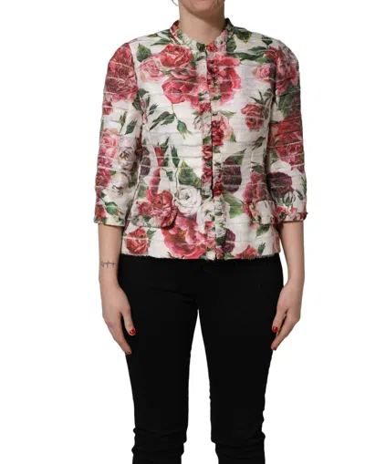 Dolce & Gabbana Multicolor Peony Print Polyester Coat Jacket In Multi