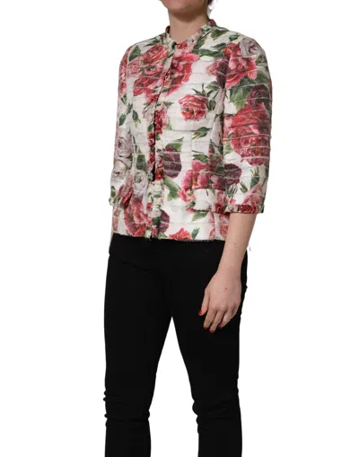 Dolce & Gabbana Multicolor Peony Print Polyester Coat Jacket In Multi