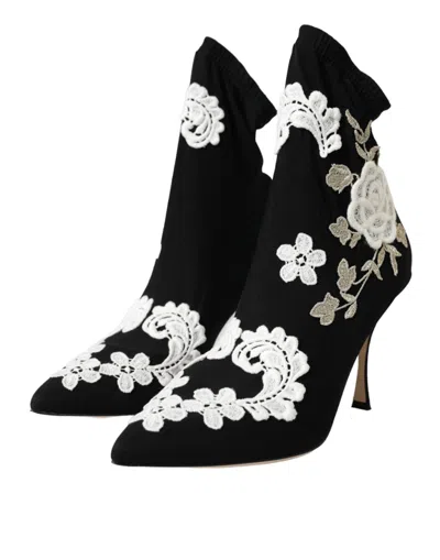 Dolce & Gabbana Floral-embroidered Jersey Stiletto Boot In Multi