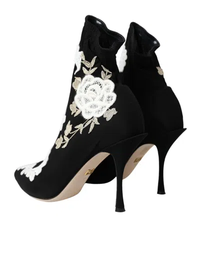 Dolce & Gabbana Floral-embroidered Jersey Stiletto Boot In Multi