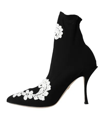 Dolce & Gabbana Floral-embroidered Jersey Stiletto Boot In Multi