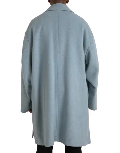 Dolce & Gabbana Light Blue Wool Button Trench Coat Jacket In Blue