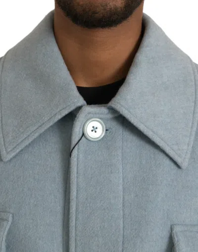 Dolce & Gabbana Light Blue Wool Button Trench Coat Jacket In Blue