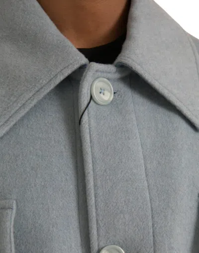 Dolce & Gabbana Light Blue Wool Button Trench Coat Jacket In Blue