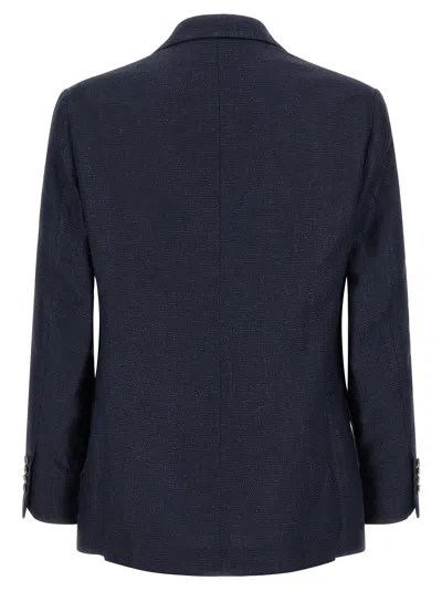 Brunello Cucinelli Men Blue Textured Notched Lapel Suit In Black