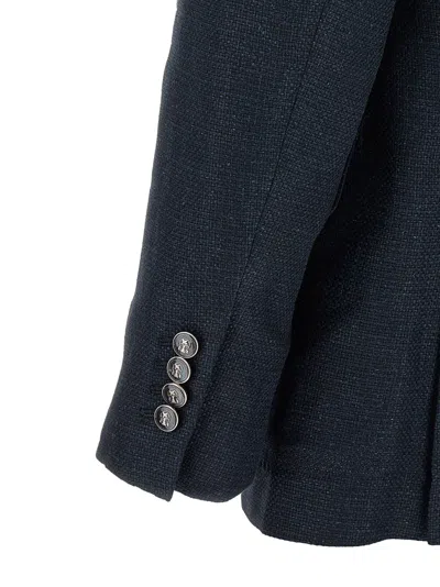 Brunello Cucinelli Men Blue Textured Notched Lapel Suit In Black