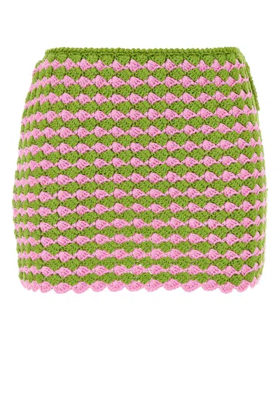 Prada Multicolor Crochet Mini Skirt In Green