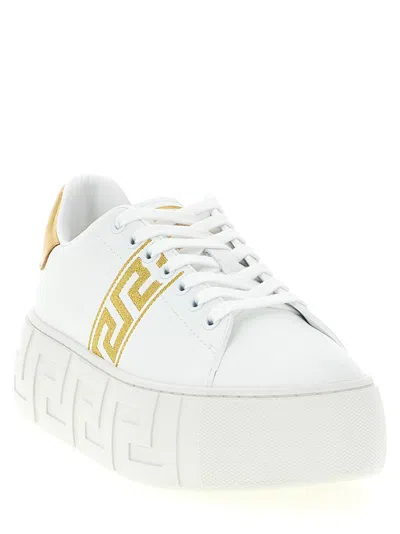 Versace Logo-embroidered Nylon Platform Sneaker In White