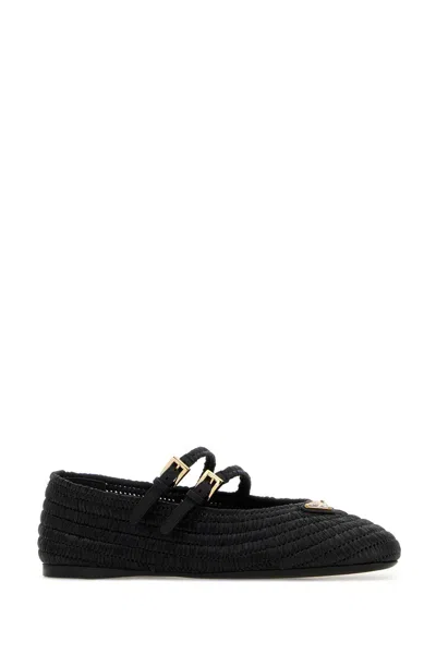 Prada Raffia Ballerinas In Black