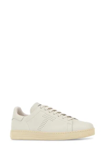 Tom Ford Perforated-logo Leather Sneakers In White