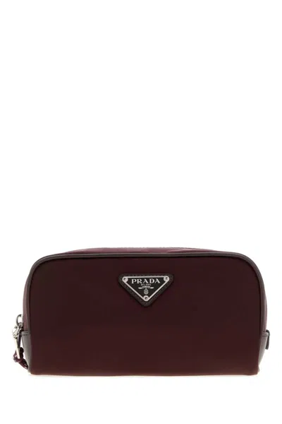 Prada Speedrock Nylon And Leather Pouch Bag In Burgundy
