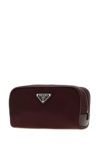 Prada Speedrock Nylon And Leather Pouch Bag In Burgundy