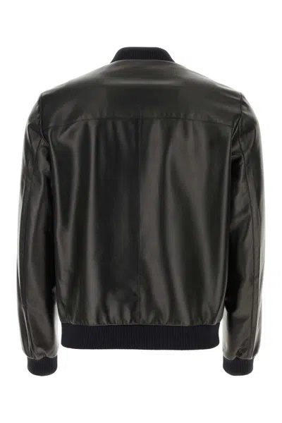 Prada Reversible Nappa Leather Bomber Jacket In Black