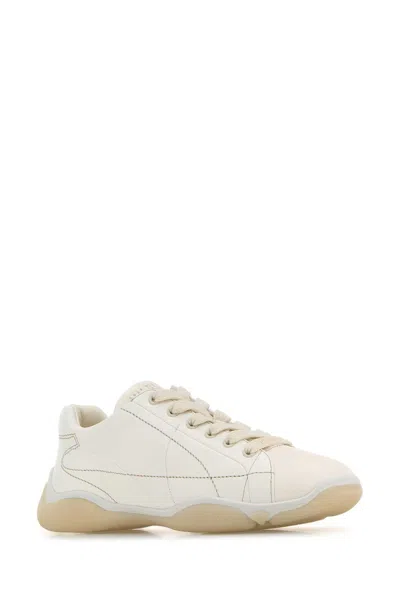 Prada Leather Sneakers Crafted Geometric Stitching In White