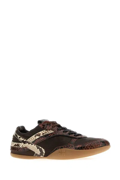 Miu Miu Gymnasium Technical Fabric And Python-print Ayers Leather Sneakers In Multi
