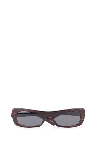 Jacquemus Rectangular Brown Frame Sunglasses With Textured Pattern In Brown