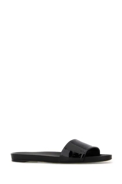 Prada Leather Slide Flat In Black
