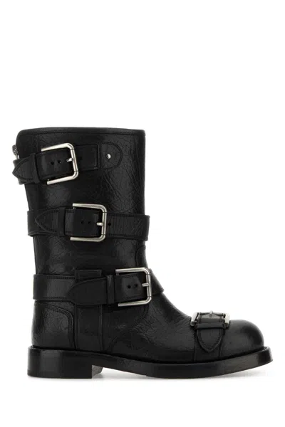 Dolce & Gabbana Women Black Ankle Boots With All-over Buckles In Leather Woman In Animal Print