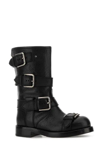 Dolce & Gabbana Women Black Ankle Boots With All-over Buckles In Leather Woman In Animal Print