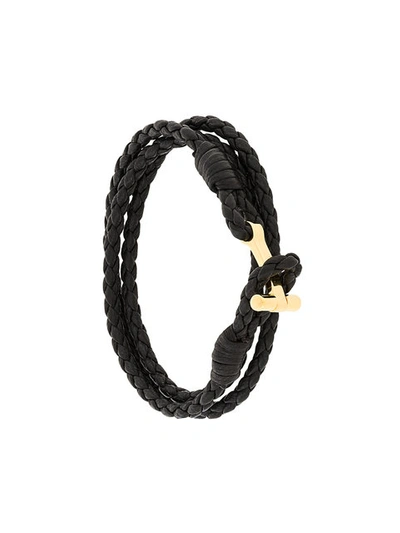 Tom Ford Woven Leather And Gold-plated Wrap Bracelet In Brown