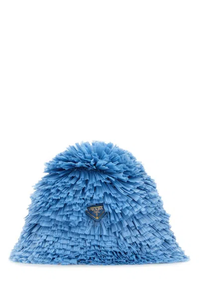 Prada Cappelli Embellished Raffia Bucket Hat In Blue