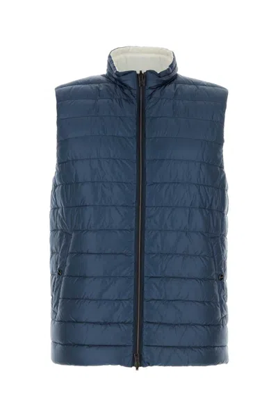 Herno Nylon Reversible Down Jacket High Neck In Blue