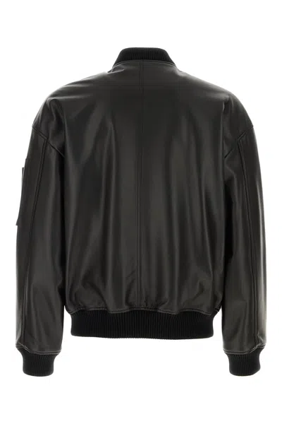 Dsquared2 Leather Jacket Front Pockets Ribbed Cuffs In Black