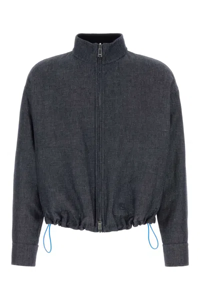 Fendi Linen Blend Jacket In Gray