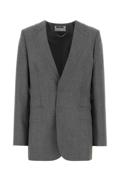 Moschino Grey Notched Lapel Jacket In Gray