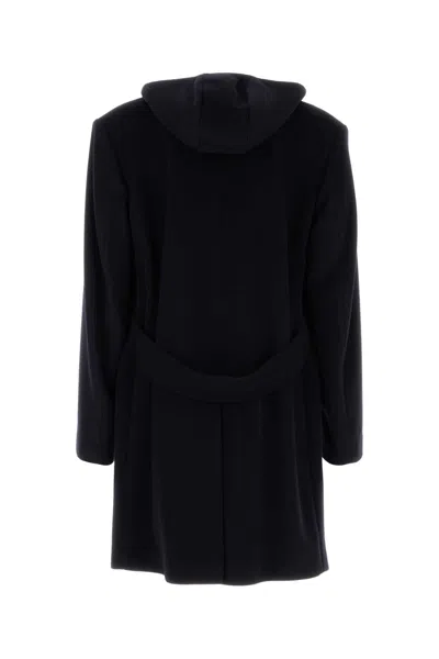 Prada Midnight Blue Wool Blend Coat In Black