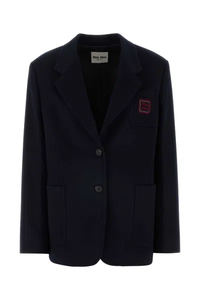 Miu Miu Wool Blend Blazer Back Vent Button Cuffs In Blue