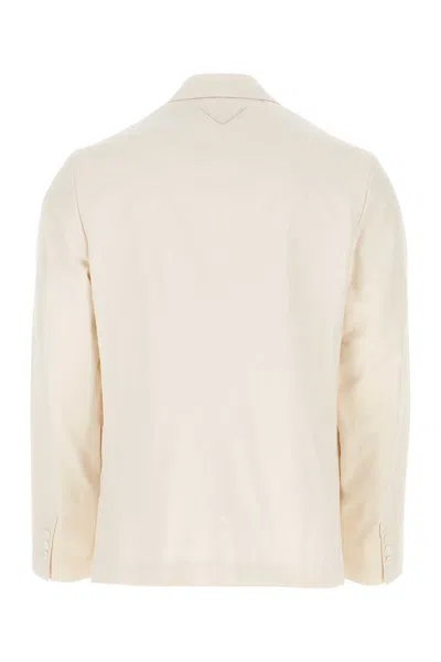Prada Ivory Double-breasted Blazer In Neutral
