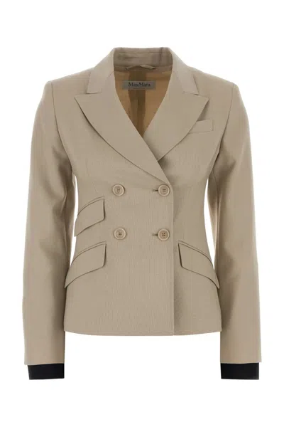 Max Mara Double-breasted Virgin Wool Blazer In Brown