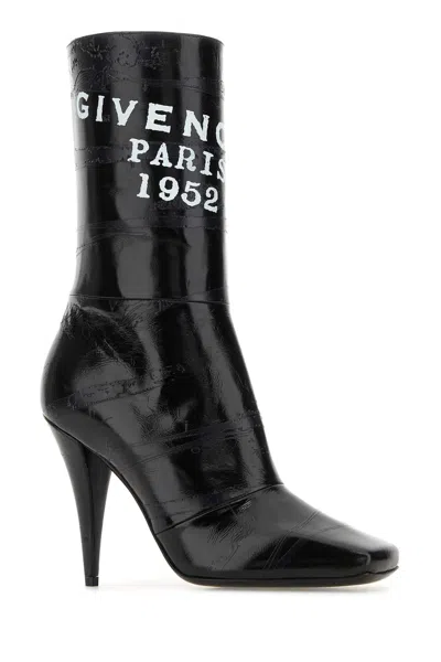 Givenchy Leather Sliced Square Tape Ankle Boots With 9.5 Cm Heel In Black