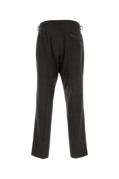 Prada Checkered Pattern Trousers Featuring Pockets In Brown