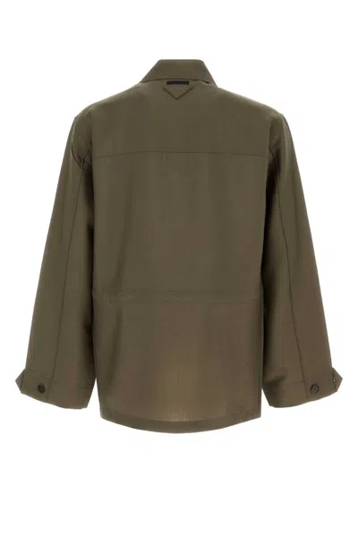 Prada Mohair Blend Jacket Long Sleeves Point Collar In Green