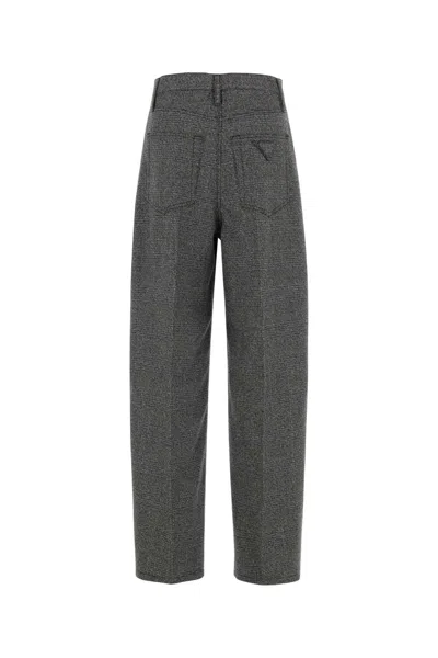 Prada Embroidered Glencheck Trousers In Gray