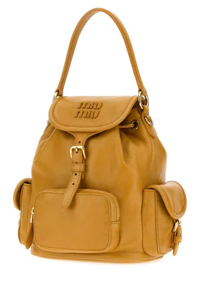 Miu Miu Leather Backpack Shoulder Bag In Yellow