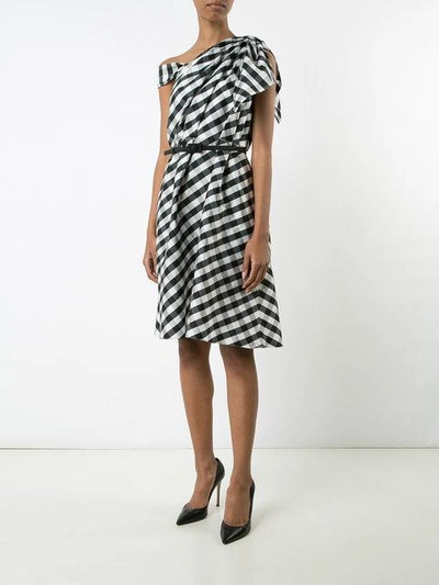 Shop Carolina Herrera Plaid Taffeta One Shoulder Dress In Black