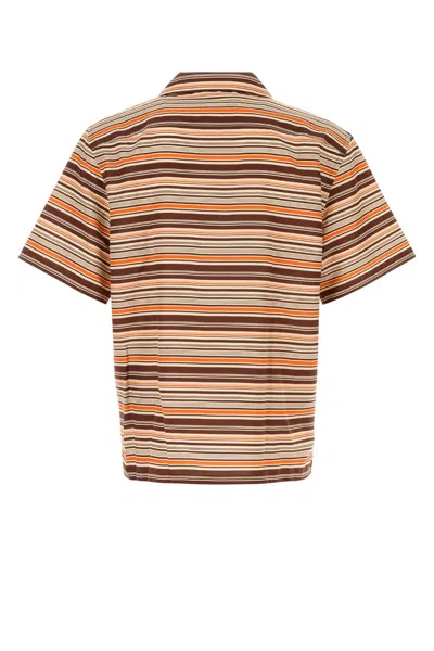 Prada Embroidered Cotton-silk Blend Striped Shirt In Brown
