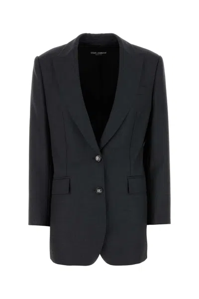 Dolce & Gabbana Wool Blazer With Back Vent And Front Pockets In Gray