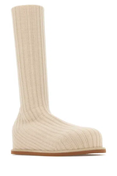 Amina Muaddi Stretch Boot In Beige