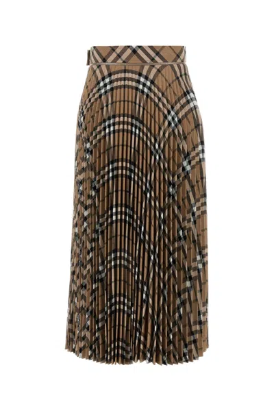 Burberry Checked Embroidered Polyester-wool Skirt In Brown