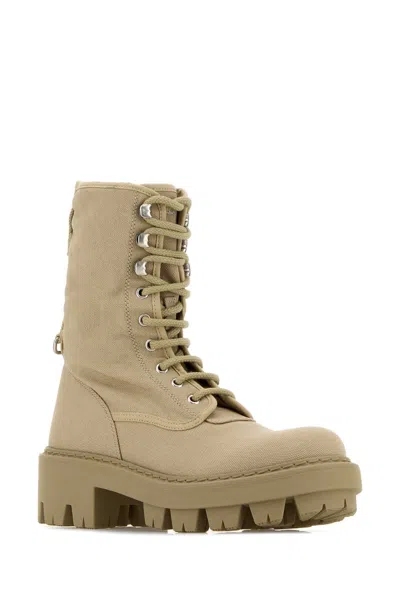 Prada Canvas Lace-up Combat Boot In Neutral