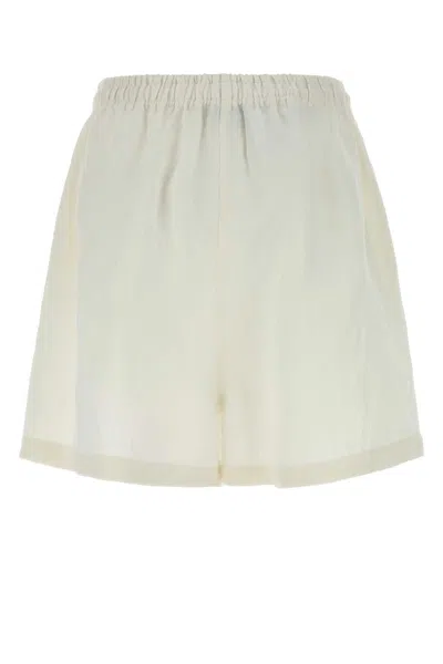 Prada Linen Shorts Elastic Waistband Relaxed Silhouette In White
