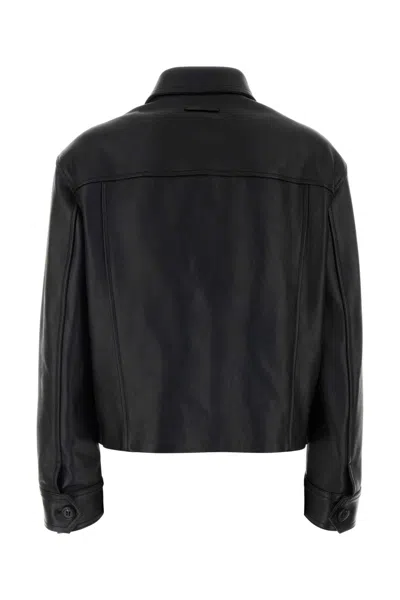 Marni Black Leather Jacket With Split-leather Front Panel In Black